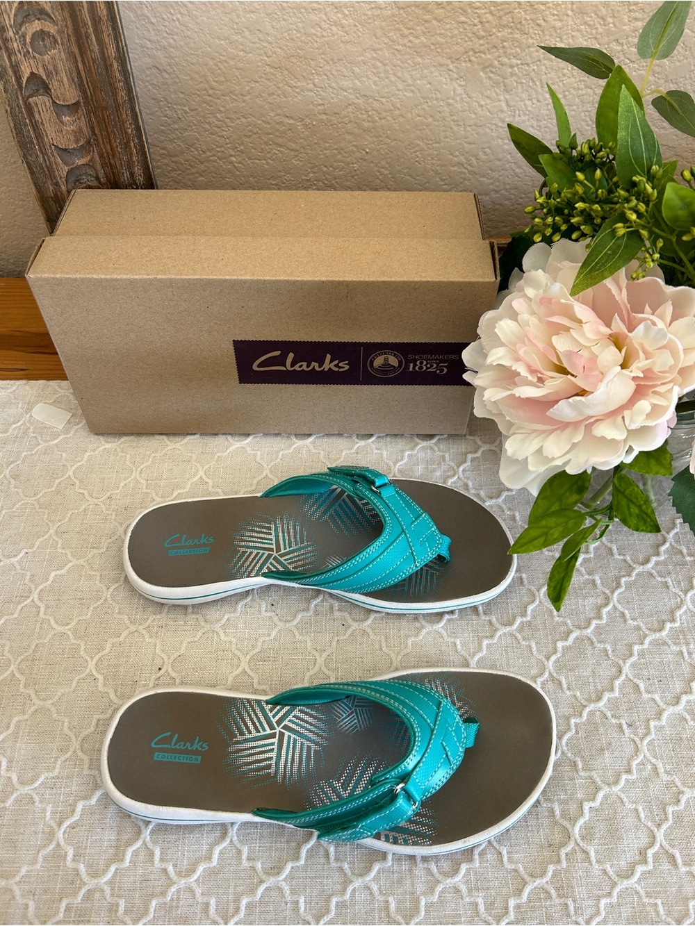 Clarks Sea Breeze Teal Casual Women's Strap Flip Flops, like new in a box,size 8 - Picture 4 of 9